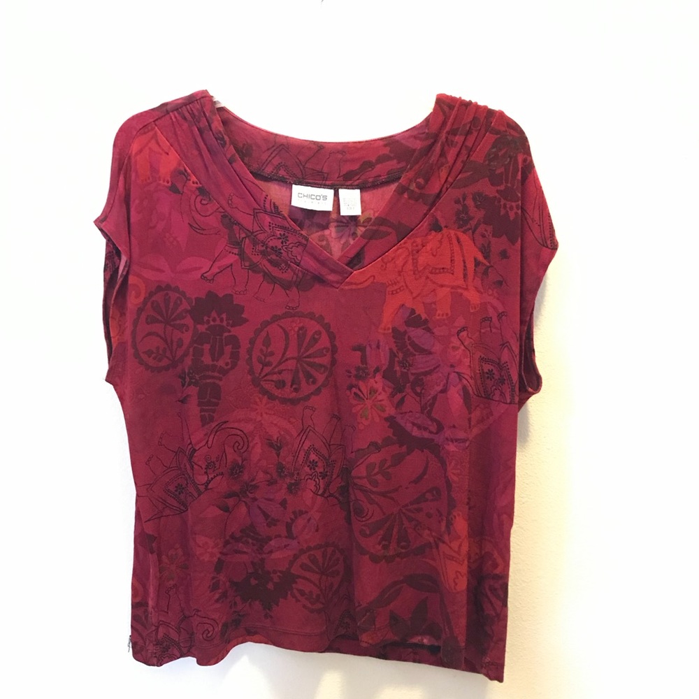 Red short sleeve blouse with elephant design